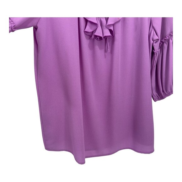 Seven Forty two Women Purple Ruffle Tie-Neck Blouse SZ Large 3/4 Puff Sleeves - Picture 8 of 10